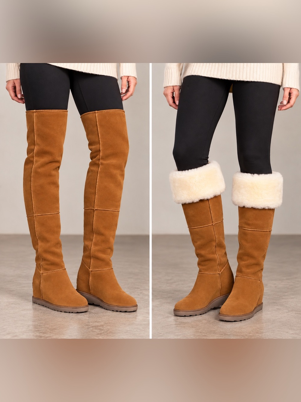 Women's Tall Shearling-Lined Suede Boots - Chestnut